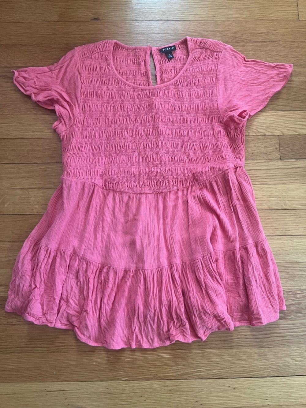 Torrid brand Coral Pink Smocked Tiered Peplum Top - size 0/12